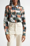 Lafayette 148 Painter's Palette Print Silk Charmeuse Oversized Shirt-concrete Multi-xl In Concrete Multi