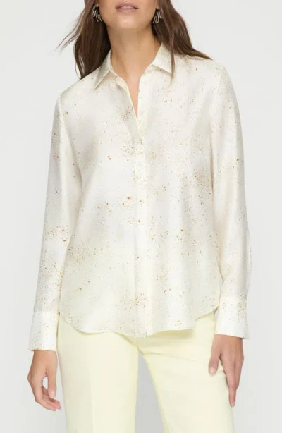 Lafayette 148 New York Scottie Pastel Dust Print Silk Twill Button-up Shirt In Cloud Multi