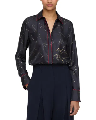 Lafayette 148 New York Scottie Silk Blouse In Black