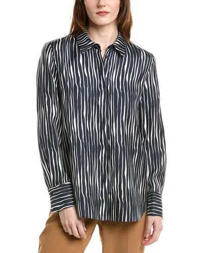 Lafayette 148 New York Scottie Silk Blouse In Blue