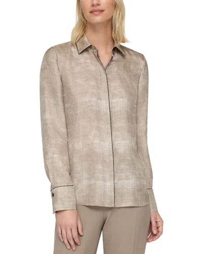 Lafayette 148 New York Scottie Silk Blouse In Hicmt-hickory Multi