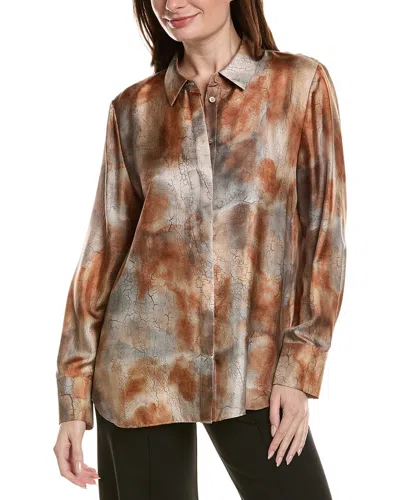 Lafayette 148 New York Scottie Silk Blouse In Brown