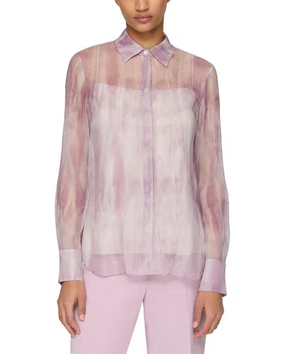 Lafayette 148 New York Scottie Silk Blouse With Cami In Purple