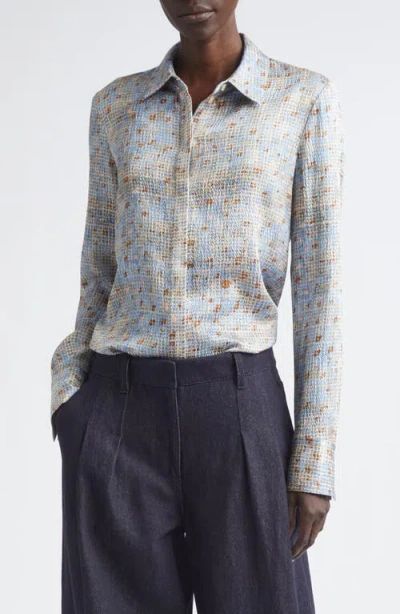 Lafayette 148 New York Scottie Stretch Silk Button-up Shirt In Multi