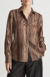 Lafayette 148 Petite Wood Grain Print Silk Jacquard Button Blouse In Wood Multi