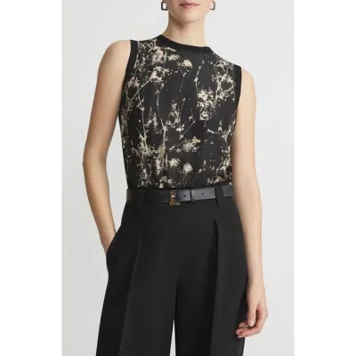 Lafayette 148 New York Shadow Print Sleeveless Voile & Silk Chiffon Sweater In Black Multi