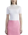 Lafayette 148 Sheer Inset Short Sleeve Merino Wool Sweater