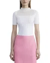 Lafayette 148 Sheer Inset Short Sleeve Merino Wool Sweater