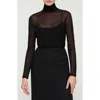 Lafayette 148 New York Sheer Embellished Turtleneck Sweater In Black