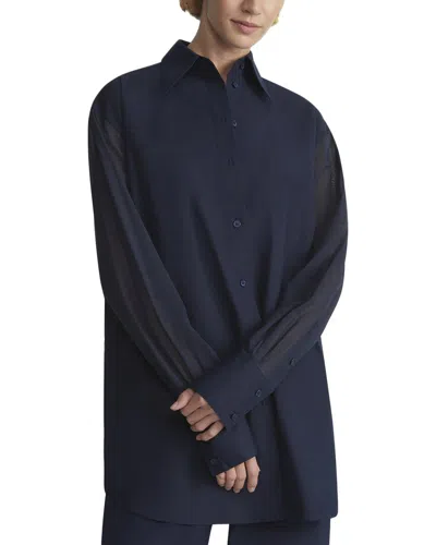Lafayette 148 New York Sheer Sleeve Oversized Shirt In Black