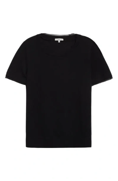 Lafayette 148 New York Short Sleeve Cashmere Crewneck Sweater In Black
