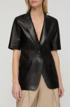 Lafayette 148 New York Short Sleeve Napa Leather Blazer In Black