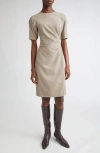 Lafayette 148 New York Short Sleeve Pleated Waist Responsible Stretch Wool Dress In Neutral