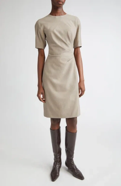 Lafayette 148 New York Short Sleeve Pleated Waist Responsible Stretch Wool Dress In Neutral