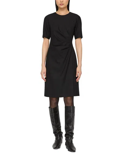Lafayette 148 New York Short Sleeve Pleated Waist Wool-blend Dress In Black