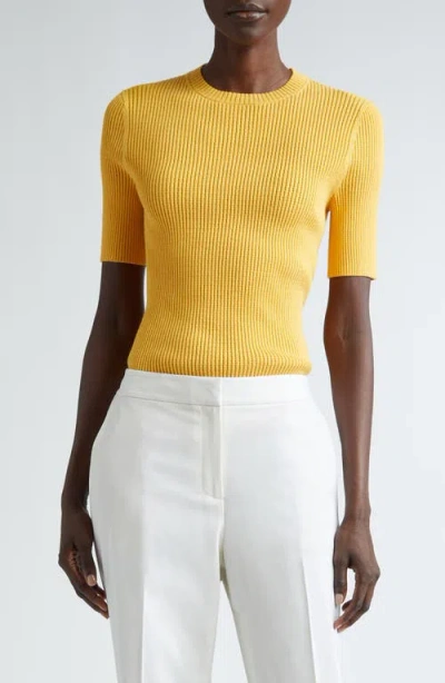 Lafayette 148 New York Short Sleeve Pointelle Rib Sweater In Dandelion