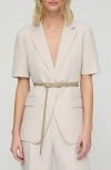 Lafayette 148 Silk Linen Belted Short Sleeve Fitted Jacket