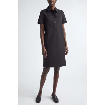Lafayette 148 New York Short Sleeve Twill A-line Polo Dress In Black