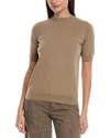 Lafayette 148 New York Short Sleeve Wool-blend Sweater In Brown