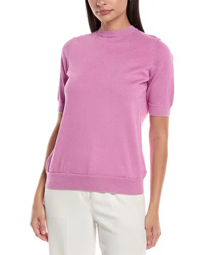 Lafayette 148 New York Short Sleeve Wool-blend Sweater In Purple