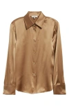 Lafayette 148 New York Silk Charmeuse Button-up Shirt In Camel