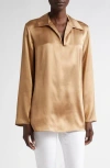 Lafayette 148 New York Silk Charmeuse Popover Top In Brown