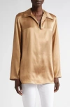 Lafayette 148 New York Silk Charmeuse Popover Top In Camel
