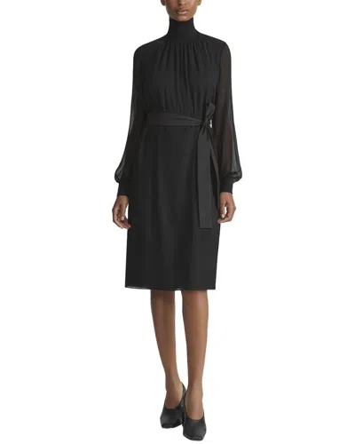 Lafayette 148 New York Silk Turtleneck Belted Dress In Black