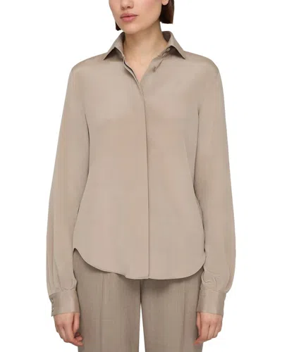 Lafayette 148 New York Silk-blend Blouse In Hickr-hickory