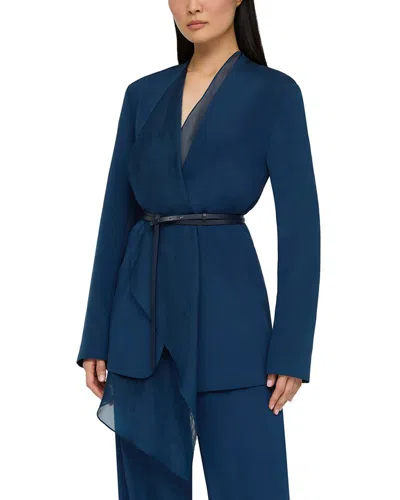 Lafayette 148 Plus Size Organic Stretch Silk Cardigan Jacket In Blue
