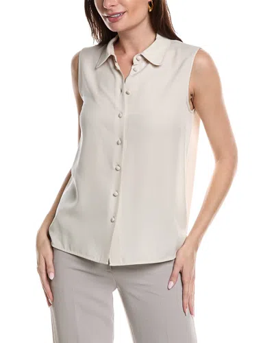 Lafayette 148 New York Sleeveless Button Front Silk Blouse In Gray