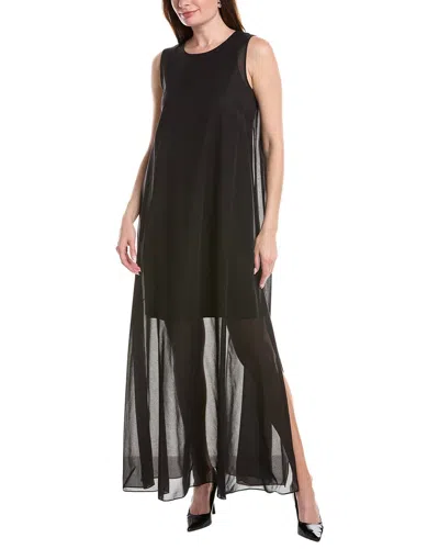 Lafayette 148 New York Sleeveless Side Slit Silk-trim Dress In Black