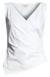 Lafayette 148 New York Sleeveless Wrap Front Stretch Cotton Blend Top In White