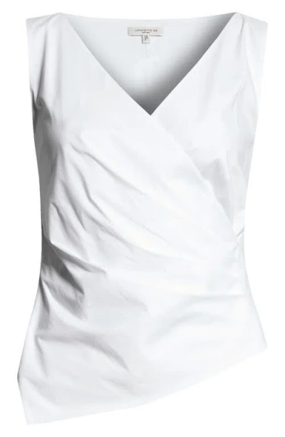 Lafayette 148 New York Sleeveless Wrap Front Stretch Cotton Blend Top In White