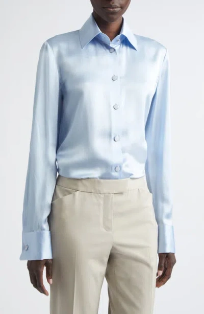 Lafayette 148 New York Slim Fit Silk Button-up Shirt In Blue