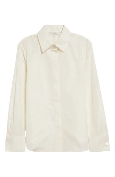 Lafayette 148 Button-down Recycled Taffeta Blouse In Cloud In White