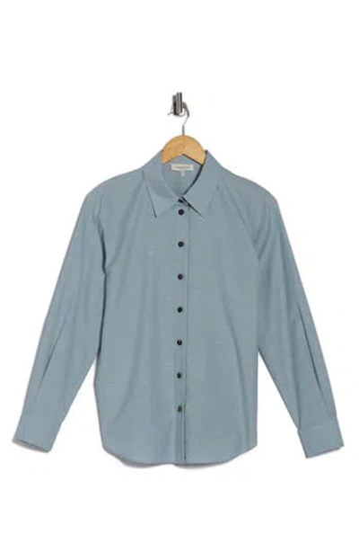Lafayette 148 New York Slub Cotton Button-up Shirt In Blue