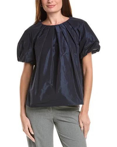 Lafayette 148 New York Soft Pleated Puff Sleeve Blouse In Black