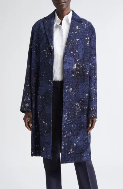 Lafayette 148 New York Soft Shoulder Metallic Jacquard Coat In Blue