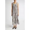 Lafayette 148 New York Speckled Glaze Print Sleeveless Georgette Maxi Dress In Gray