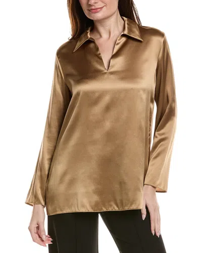 Lafayette 148 New York Split Collar Popover Blouse In Brown