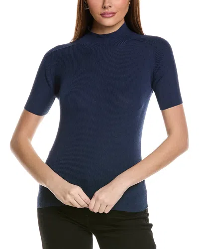 Lafayette 148 New York Short Sleeve Pointelle Rib Sweater In Midnight Blue