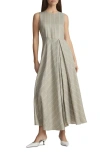 Lafayette 148 New York Open Fold Drape Front Linen-blend Dress In Quarry Multi