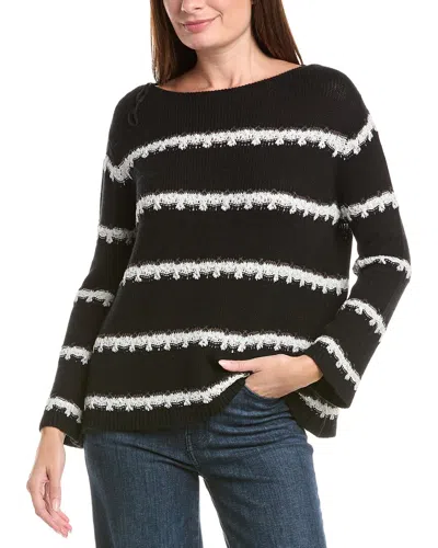 Lafayette 148 New York Stripe Cashmere & Silk-blend Sweater In Black