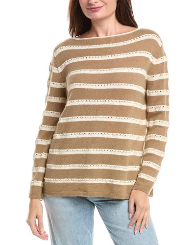 Lafayette 148 New York Stripe Cashmere-blend Sweater In Brown