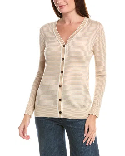 Lafayette 148 New York Stripe Cashmere Cardigan In Neutral