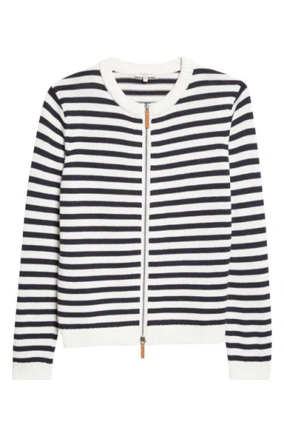 Lafayette 148 New York Stripe Cotton & Silk Zip Cardigan In Multi