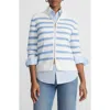 Lafayette 148 Striped Zip-front Cotton-silk Cardigan In Deep Blue Oasis Multi
