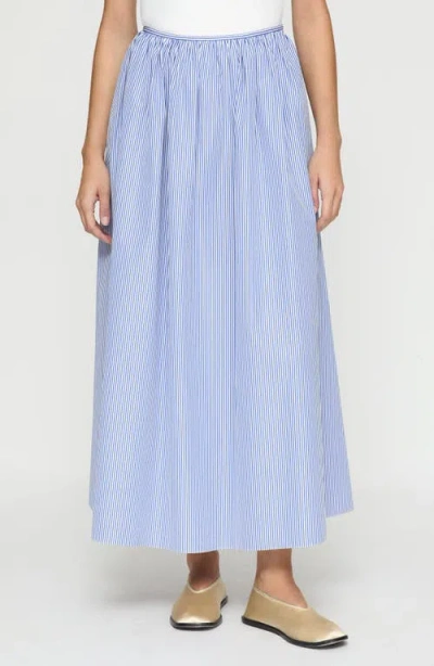 Lafayette 148 New York Stripe Cotton Poplin Skirt In Ultramarine Multi
