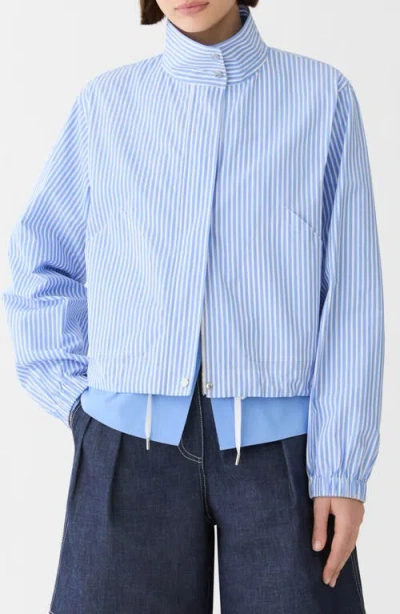 Lafayette 148 New York Stripe Cotton Zip Front Bomber Jacket In Blue